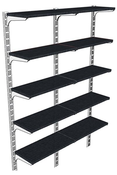 RafBurada 5 Katlı Duble Kitaplık. Ahşap Duvar Rafı. Dekoratif Raf. Siyah-25x60