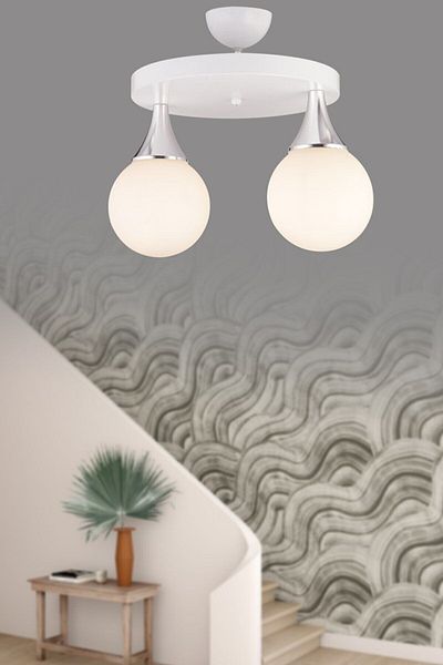 Lambadar Capella Model White Chrome Double Modern Sports Round Glop White Glass Chandelier