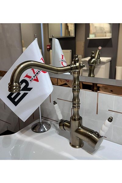 Ervu Yapı Rustic Kitchen Sink Faucet with Antique Purifier (HOT COLD INLET, BRASS MATERIAL)
