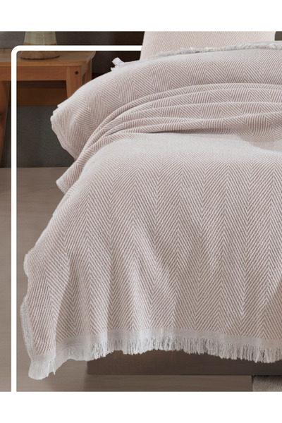 Lux Touch Lily Bej Tek Kişilik Pike 145 X 200 cm Yatak Koltuk Kanepe Berjer Örtüsü Pamuklu Püsküllü