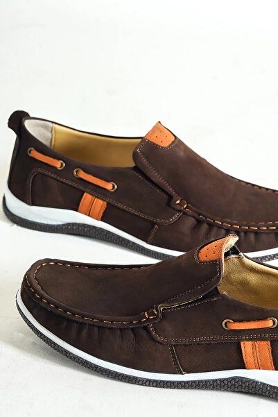 Deripabuc Ανδρικά παπούτσια casual από γνήσιο δέρμα καφέ Nubuck Mrd15-3004