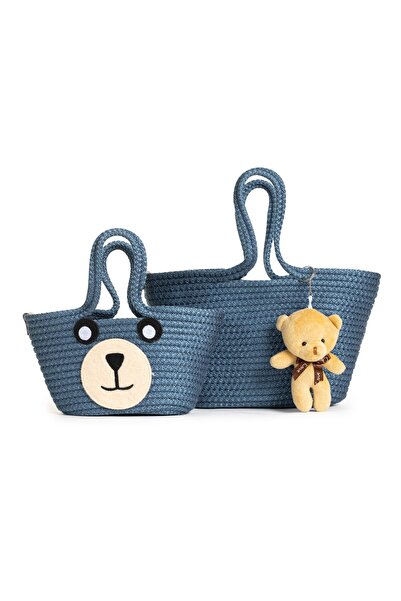 NOTHING 2'li Mini Örgülü Ayıcık Anahtarlı Anne Çocuk Çanta seti