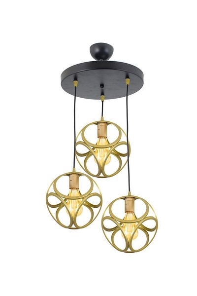 Lambadar Gold Triple Modern Circle Cube Model Pendant Lamp Chandelier