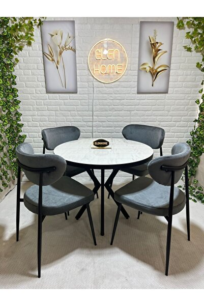 ELEN HOME Mutfak Masası Takımı Polo Sandalye ( Mdf)yuvarlak Masa Sandalye 4 K...