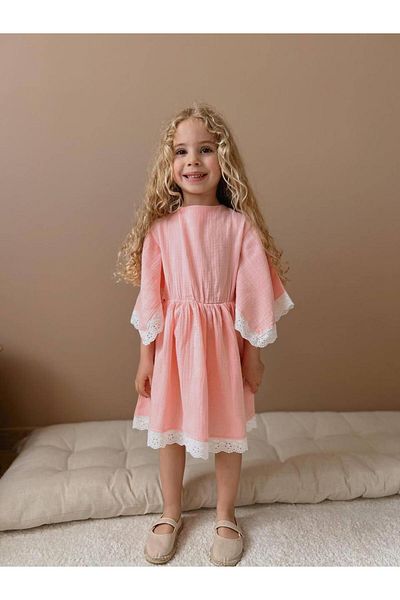 YİGİT BUTİK Girl's Muslin Fabric Poncho Model Dress