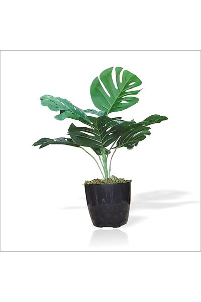 M3DECORİUM Τεχνητό μακρύ 40cm γρασίδι σε γλάστρα Monstera Deliciosa Camel Base Rubber Flower Plant Φύλλο δέντρου