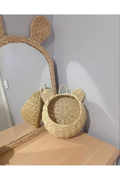 afralya home bebek çocuk odası ayıcıklı kulaklı hasır duvar sepeti, el örgüsü...