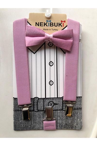 NEKİBUKİ Pink Bow Tie Suspender Set
