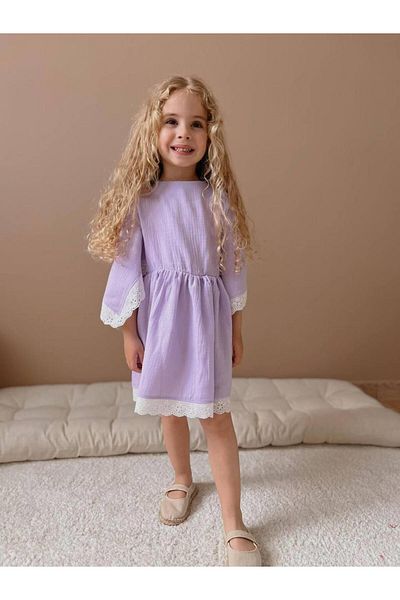 YİGİT BUTİK Girl's Muslin Fabric Poncho Model Dress
