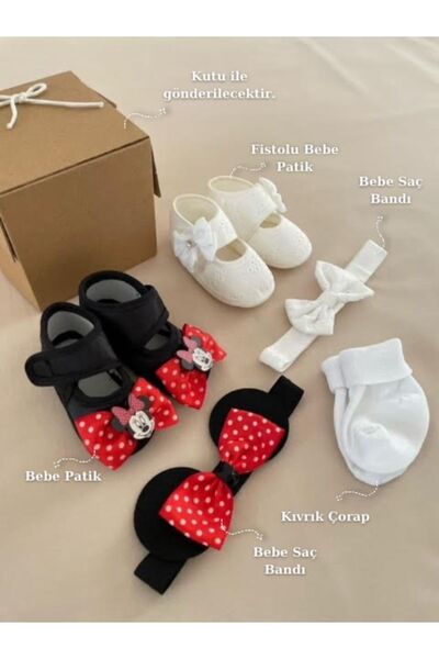 MASALBABY Kız Bebek Desenli Patik / Yeni Doğan Hediyelik / Saç Bantlı Mevlüt ...