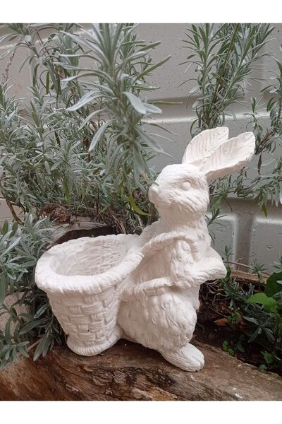 BilgeCe hoMe Sepetli Tavşan Bahçe Heykeli, Ham Boyasız Sepetli Tavşan Heykeli...