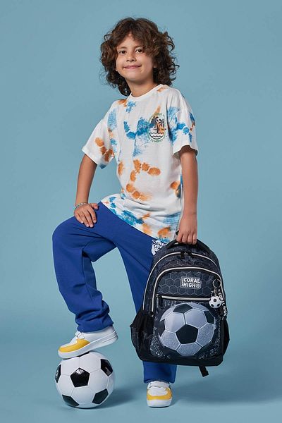 Coral High Kids Football Patterned Three-Compartment Set of 3 Bags