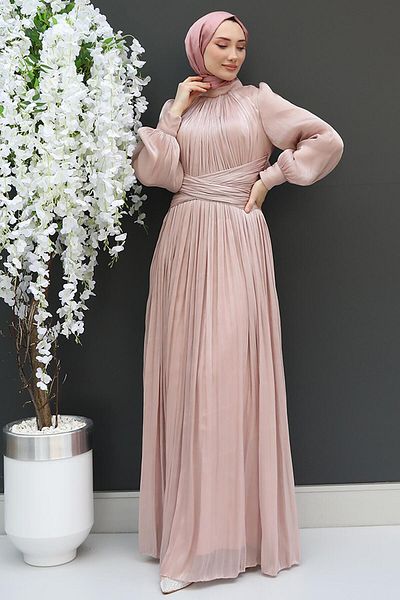 giz astore Powder Colored Voiture Hijab Dress