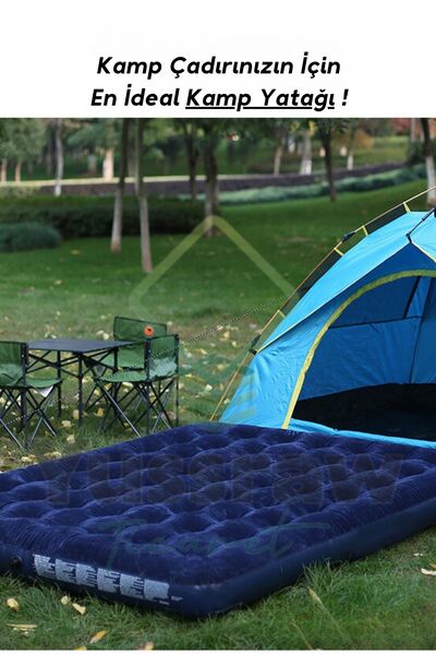 Yussraw şişme kamp yatağı Çift Kişilik Şişme Yatak Pompa Ve 2 Yastık Dahil