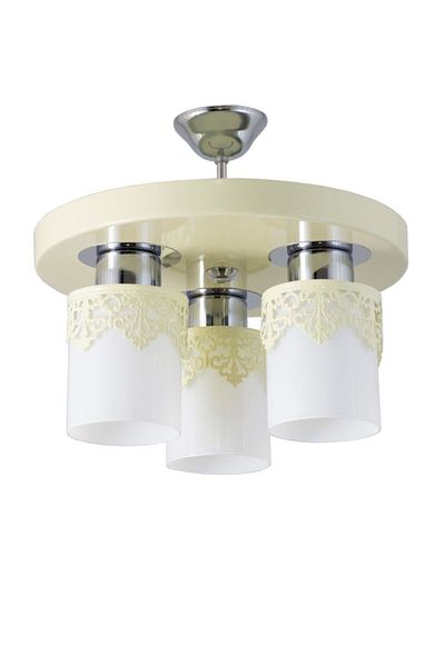 Lambadar Triple Modern Sports Model Round Tray Crown Cream Chandelier