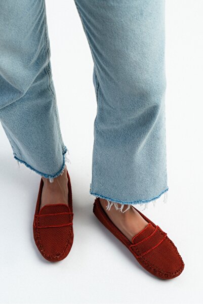 NİŞANTAŞI SHOES Astoria Kiremit Triko İç Kısım Deri Düz Taban Kadın Babet