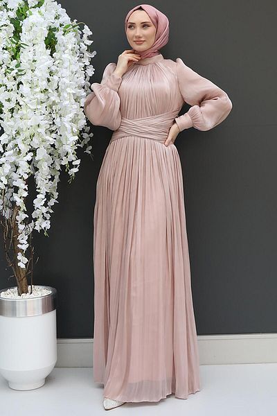 giz astore Powder Colored Voiture Hijab Dress