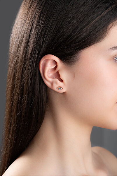 Nereze 925 Ayar Gümüş Rose Kaplama Minimal Göz Küpe