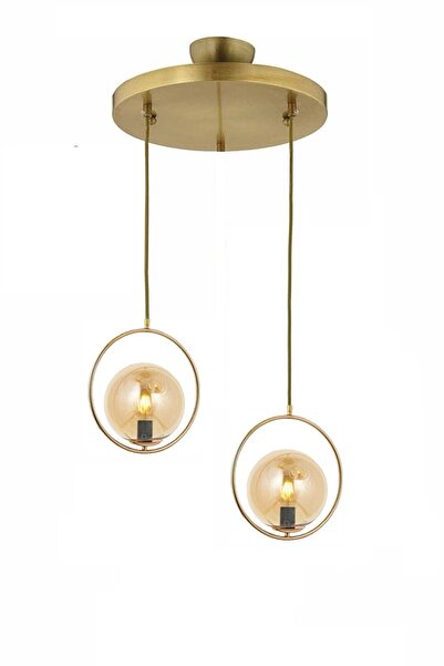 Lambadar Modern Bal Glop Camlı Daire Model Ikili Gold Sarkıt Avize