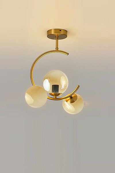 Lambadar C Model Modern Sports Glop Honey Glass Gold 3-Plafone Chandelier