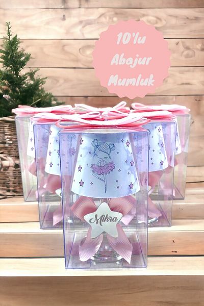 Tiem Concept Baby Gift Pink Decorated Ballerina Printed Lampshade Candle Holder (10 Pieces)