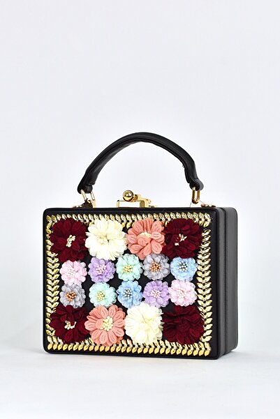 ELATAE Geantă de mână elegantă cu curea de umăr pentru femei, model cu flori și pietre 17611