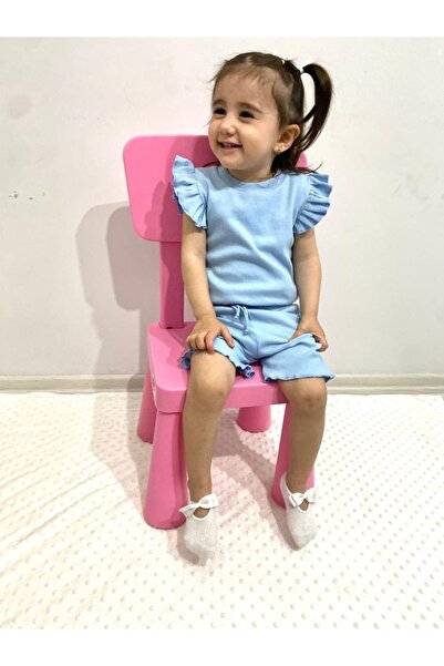 ARYA BABY Kaşkorse Kolu Fırfır Detaylı 2 Li Kız Şortlu Takım, Kız Alt-üst Takım
