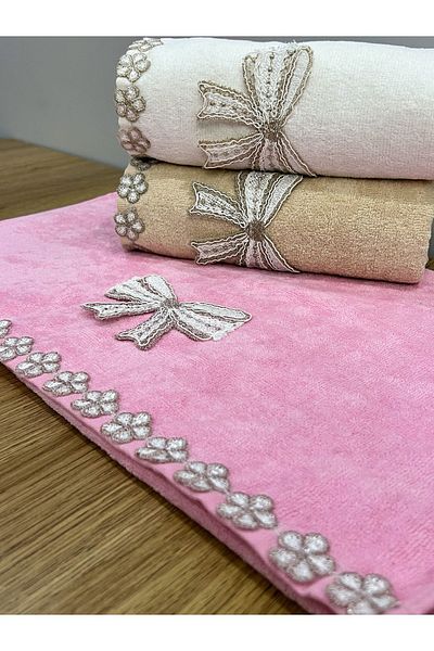 AYHANHOME 3-Piece Butterfly Guipure Daisy Embroidered Chameleon 50x90 Velvet Hand and Face Towel