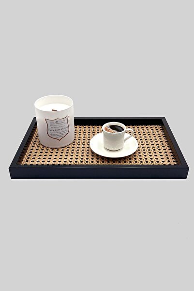 PINALE ART RATTAN CONCEPT Rattan Tepsi, Hazeran Sunum Tepsisi, Dekoratif Kutu, Sunumluk Siyah