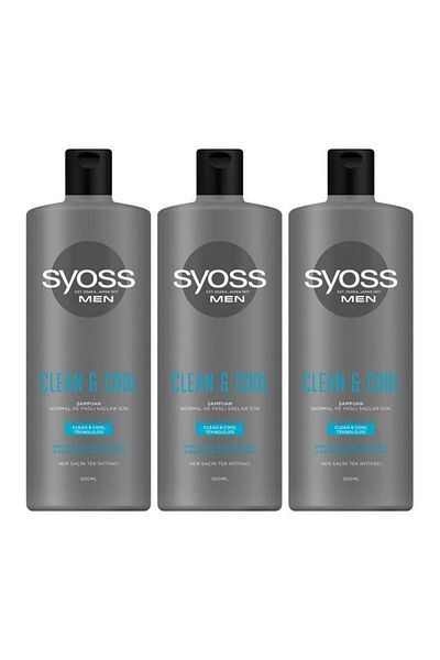 Syoss Clean Cool Menthol Effect 500 ml Shampoo for Men - X 3 Pieces