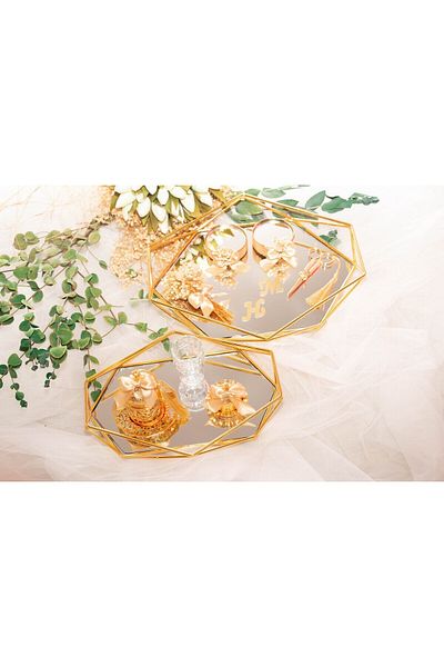 Basic Creation Promise/engagement Tray and Groom's Coffee Cup Gold ribbon concept