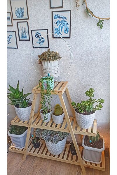 KOVANCI Kovancı Mobilya Ahşap Çiçeklik ve Saksılık, 2 Katlı Dekoratif Stand v...