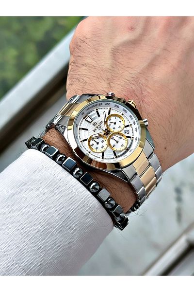 Reward Men's Silver Colored Steel Band Wrist Watch - 2 Years Warranty + Bracelet Gift