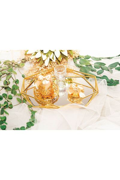 Basic Creation Promise/engagement Tray and Groom's Coffee Cup Gold ribbon concept