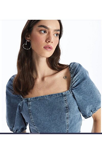 LC Waikiki XSIDE Kwadratowy dekolt Proste krótkie rękawy Damska sukienka jean...