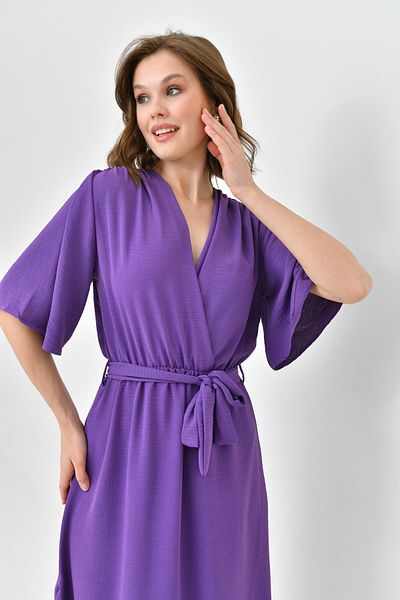 vuvutasarım Aerobin Fabric - Διπλό γιακά και ζωσμένο ελαστικό μίντι φόρεμα μέσης 097