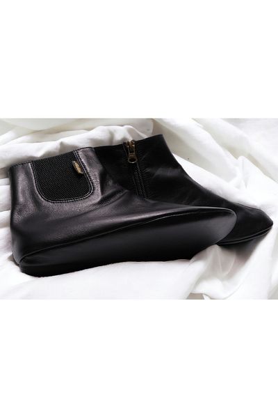 Akdam Black Genuine Calf Leather - Elastic and Zippered Socks