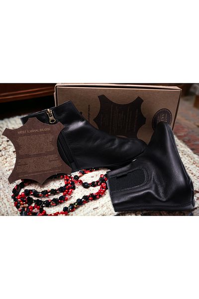 Akdam Black Genuine Calf Leather - Elastic and Zippered Socks
