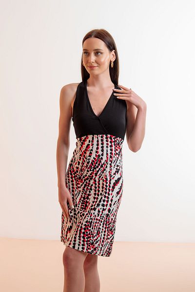Laranor Red Viscose Double Breasted Collar Swimmer Silk Dress