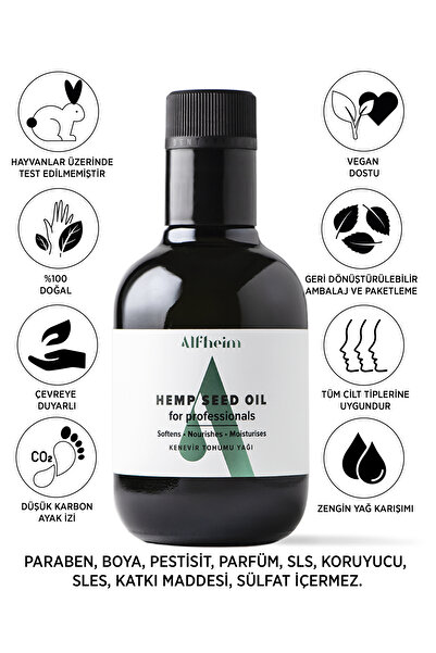 Alfheim Kenevir Tohumu Yağı/ Profesyoneller Için/ Besyelici Yumuşatıcı Nemlendirici Masaj Yağı/ 250 ml