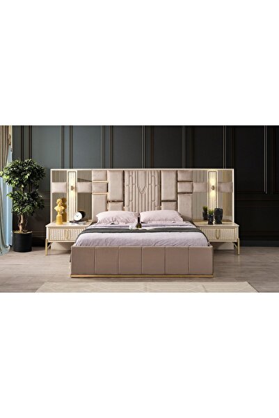 mobilyabazari Bahar Bej Yatak Odası 160*200 Cm Başlıklı Karyola+2 Komodin