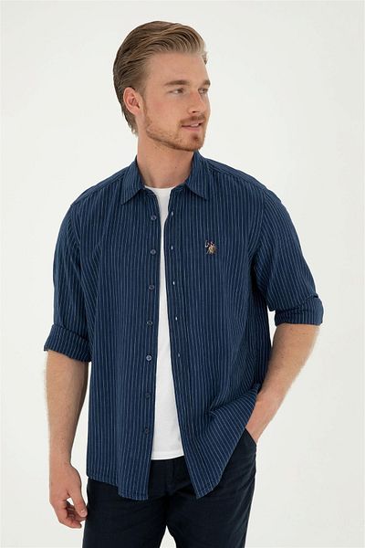 U.S. Polo Assn. Ανδρικό πουκάμισο τζιν σκούρο μπλε - ELIFSU BUTIKHOME