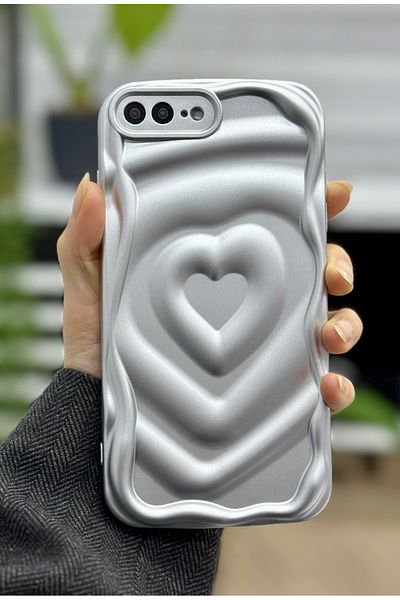 Go Aksesuar Iphone 7 PLUS AND 8 PLUS Compatible 3d Matte Heart Embossed Silicone Case