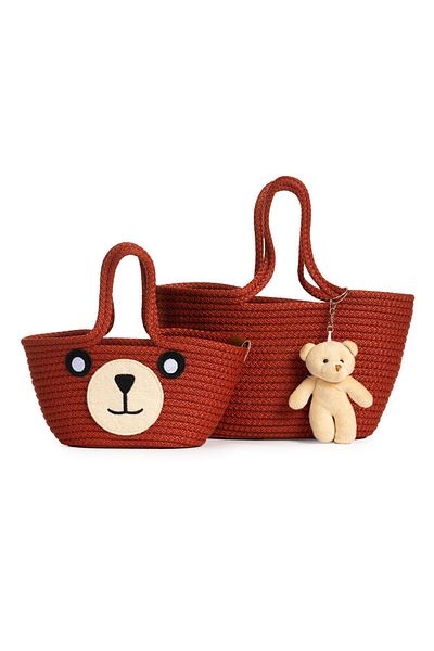 NOTHING Set of 2 Mini Braided Teddy Bear Mother and Child Bags with Keys
