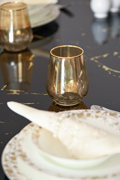 P H Panayır Home Lüks Gold Altın Yaldızlı 6 Adet Su Meşrubat Bardak Takımı