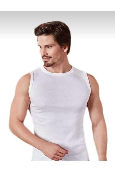 Berrak Men's White 6-Piece Ribbed Sleeveless Crew Neck Crew Sleeve Undershirt 1012