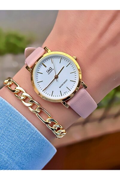 Q&Q QQ Kadın Kol Saati Deri Kordon Su Geçirmez 2 Yıl Garantili + Hediye Bileklik