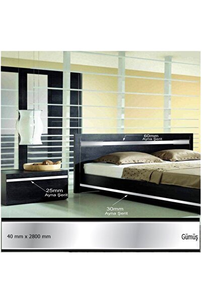 EYM Dekoratif Yapışkanlı Aynalı Pleksi Şerit Süs Gümüş 40 Mm X 2800 Mm Mobilya Dolap Süsü