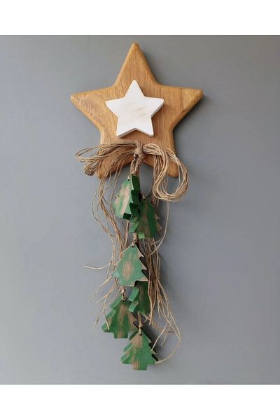 AFRALYAHOME Στολίδι με κρεμάστρα από ξύλο πεύκου, στολίδι πόρτας Πρωτοχρονιάς, στολίδι τοίχου πεύκου, χριστουγεννιάτικα στολίδια, χριστουγεννιάτικο στολίδι