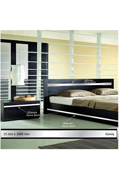 EYM 15 Mm X 2800 Mm Gümüş Yapışkanlı Sibu Aynalı Pleksi Şerit Dekoratif Mobilya Dolap Süsü